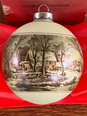VTG 1974 Currier & Ives Corning Glass Christmas Bulb The Old Grist Mill Boxed
